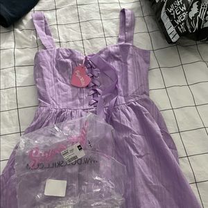 Dolls Kill Lavender Ribbon Lace-Up Mini Dress